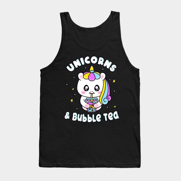 Unicorns And Bubble Tea Chibi Cute Unicorn Tank Top by Foxxy Merch